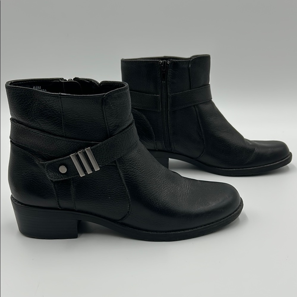 Anne Klein Lorissa Leather Ankle Booties Women's 6.5 Black Ruched Detail Zip Up - Picture 3 of 14